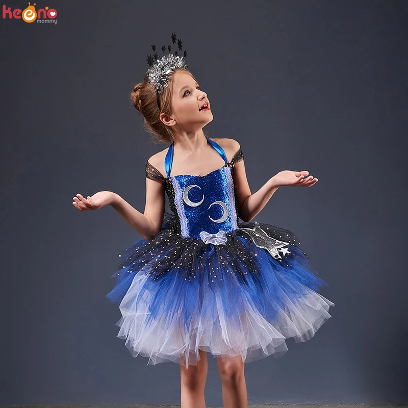 Galaxy Moon & Stars Halloween Costume Night Sky Kids Tutu Party Dress Sparkly Pageant Gala Princess Girls Ball Gown Vestido Galaxy Moon & Stars Halloween Costume Night Sky Kids Tutu Party Dress Sparkly Pageant Gala Princess Girls Ball Gown Vestido