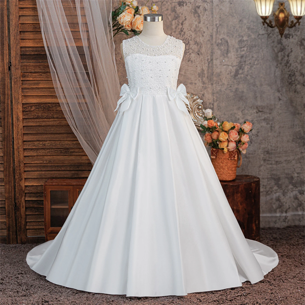 Elegant Bow Baptism Party Girls Dress Summer Trailing Wedding Bridesmaid Princess Evening Dresses Girl First Communion Prom Gown Elegant Bow Baptism Party Girls Dress Summer Trailing Wedding Bridesmaid Princess Evening Dresses Girl First Communion Prom Gown