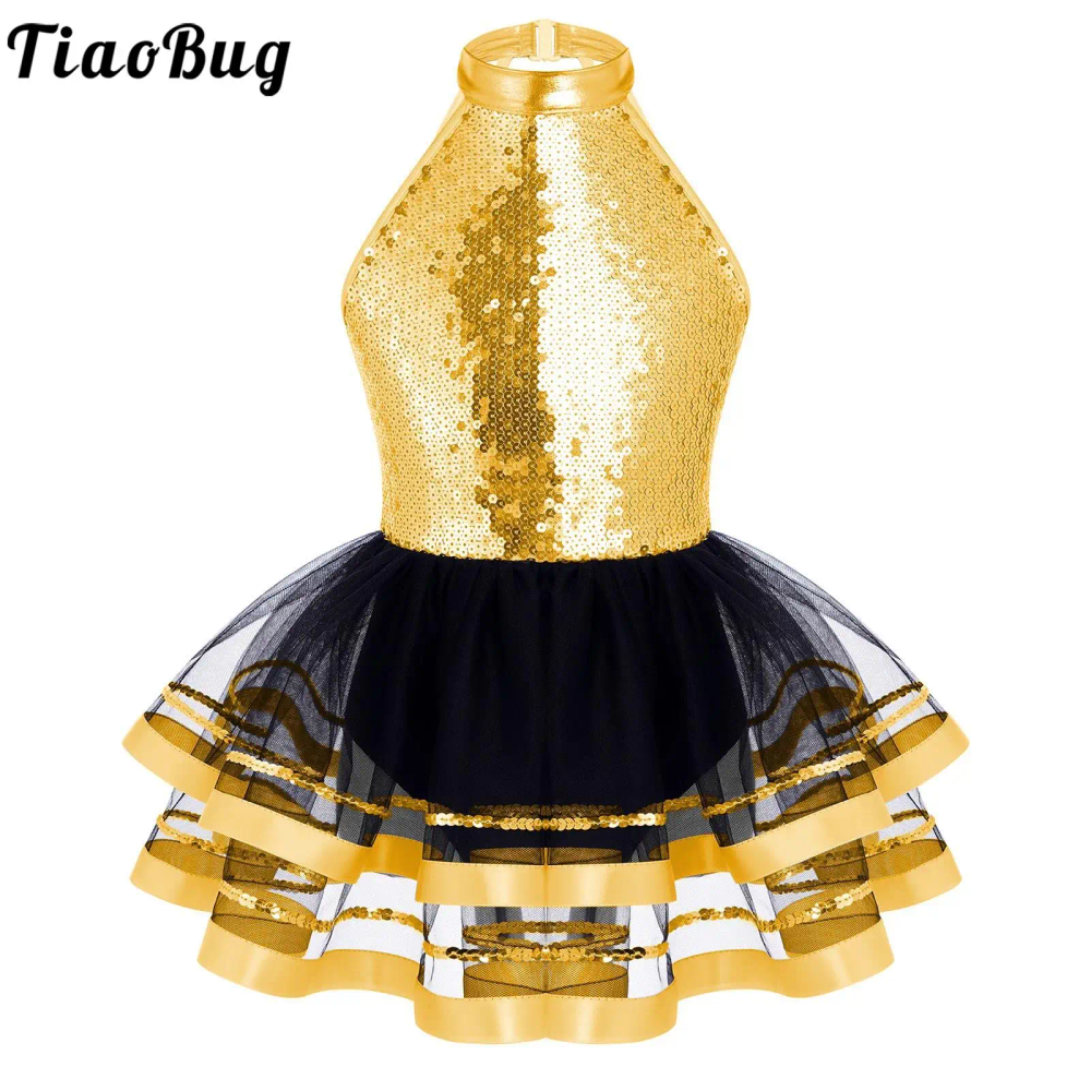 Kids Girls Sequins Halter Ballet Dance Tutu Dress Gymnastics Leotard Modern Latin Jazz Figure Skating Stage Performance Costume Kids Girls Sequins Halter Ballet Dance Tutu Dress Gymnastics Leotard Modern Latin Jazz Figure Skating Stage Performance Costume