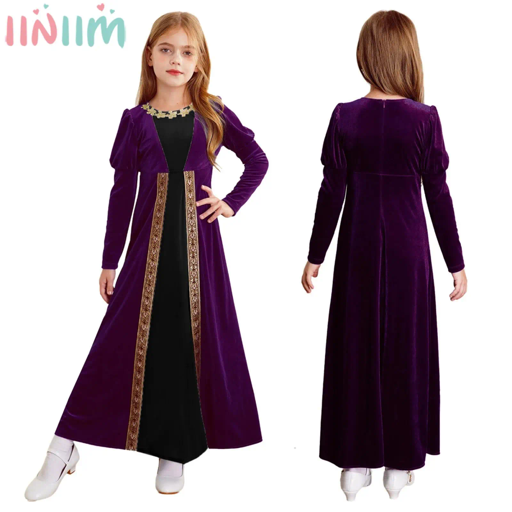 Children Girls Halloween Medieval Renaissance Vampire Cosplay Costume Ancient Roman Princess Dress Long Sleeve Retro Velvet Gown Children Girls Halloween Medieval Renaissance Vampire Cosplay Costume Ancient Roman Princess Dress Long Sleeve Retro Velvet Gown