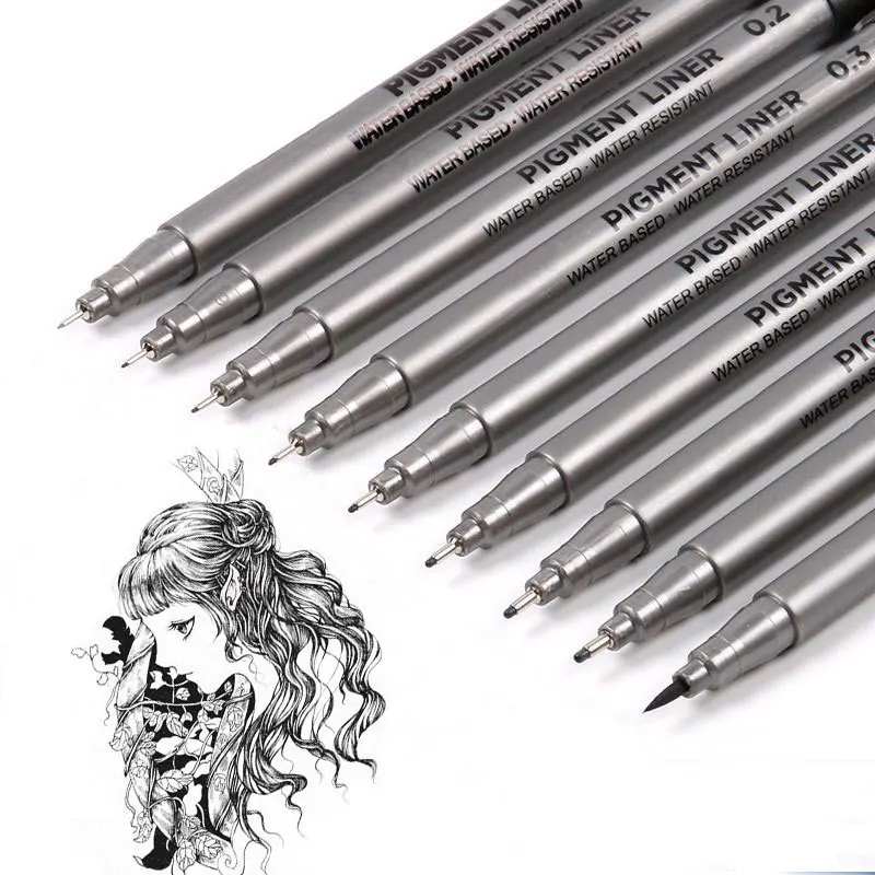 9Pcs/set Pigment Liner Micron Ink Marker Pen For Drawing Sketch Manga Micron Liner Calligraphy Brush Hook Line Pens Art Supplies 9Pcs/set Pigment Liner Micron Ink Marker Pen For Drawing Sketch Manga Micron Liner Calligraphy Brush Hook Line Pens Art Supplies