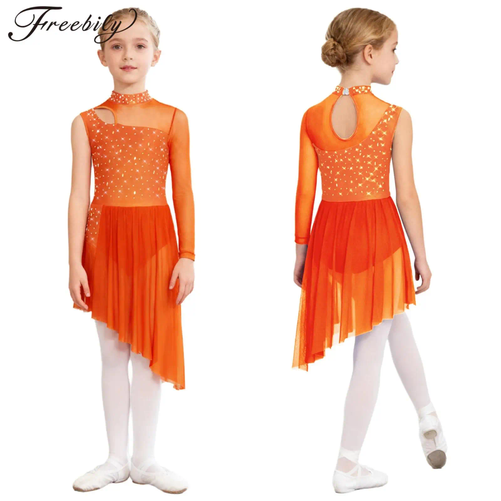 Girls Lyrical Dance Dress Figure Skating Costume Shiny Rhinestones Sheer Mesh Ballet Artistic Gymnastic Leotard Modern Dancewear Girls Lyrical Dance Dress Figure Skating Costume Shiny Rhinestones Sheer Mesh Ballet Artistic Gymnastic Leotard Modern Dancewear