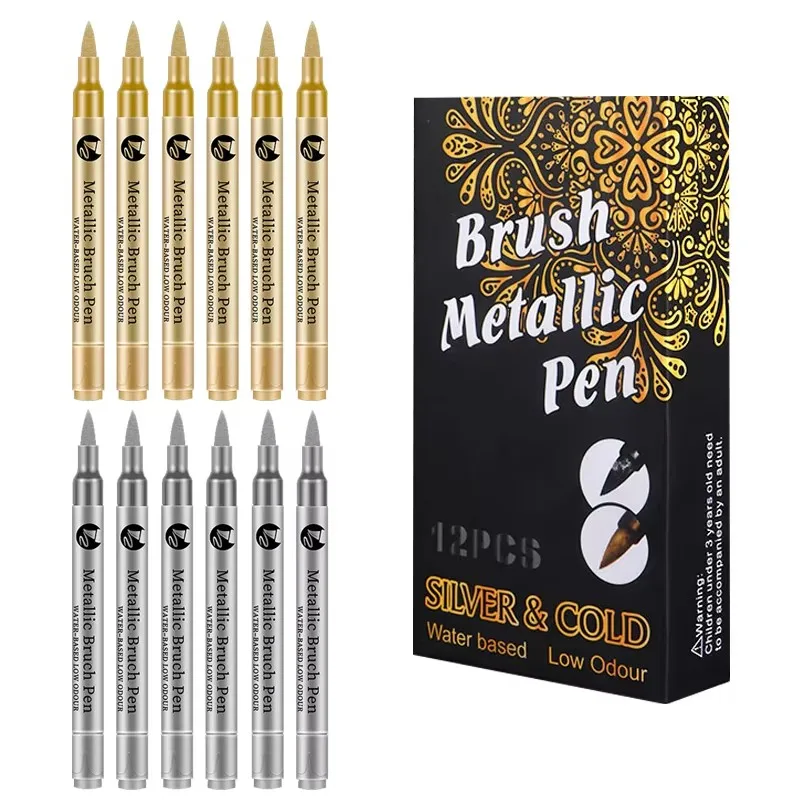 2-12 Pcs DIY Waterproof Paint Marker Pens Gold and Silver Student Supplies Craftwork Brush Pen Art Painting 2-12 Pcs DIY Waterproof Paint Marker Pens Gold and Silver Student Supplies Craftwork Brush Pen Art Painting