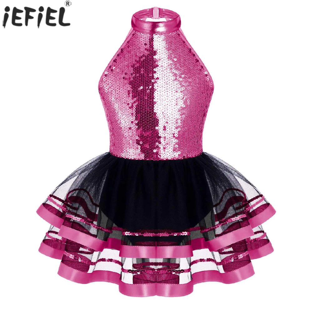 Kids Girls Glitter Sequins Halter Ballet Dance Tutu Dress Gymnastics Leotard Modern Latin Jazz Gymnastics Ballerina Dancewear Kids Girls Glitter Sequins Halter Ballet Dance Tutu Dress Gymnastics Leotard Modern Latin Jazz Gymnastics Ballerina Dancewear