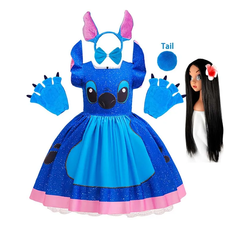 Cartoon Cute Movie Stittch Dress for Girls Role Playing Costume Stage Performance Halloween Carnival Children's Dress Up Gifts Cartoon Cute Movie Stittch Dress for Girls Role Playing Costume Stage Performance Halloween Carnival Children's Dress Up Gifts