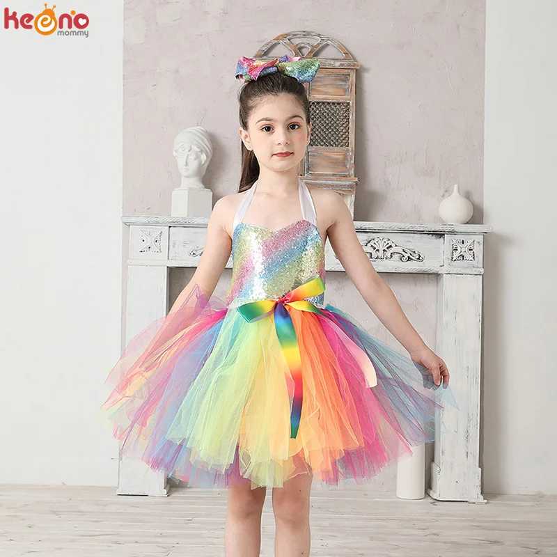 Rainbow Sequins Girl Princess Tutu Dress Kids Wedding Birthday Party Pageant Tulle Dresses Vestidos Children Bow Clothing Rainbow Sequins Girl Princess Tutu Dress Kids Wedding Birthday Party Pageant Tulle Dresses Vestidos Children Bow Clothing