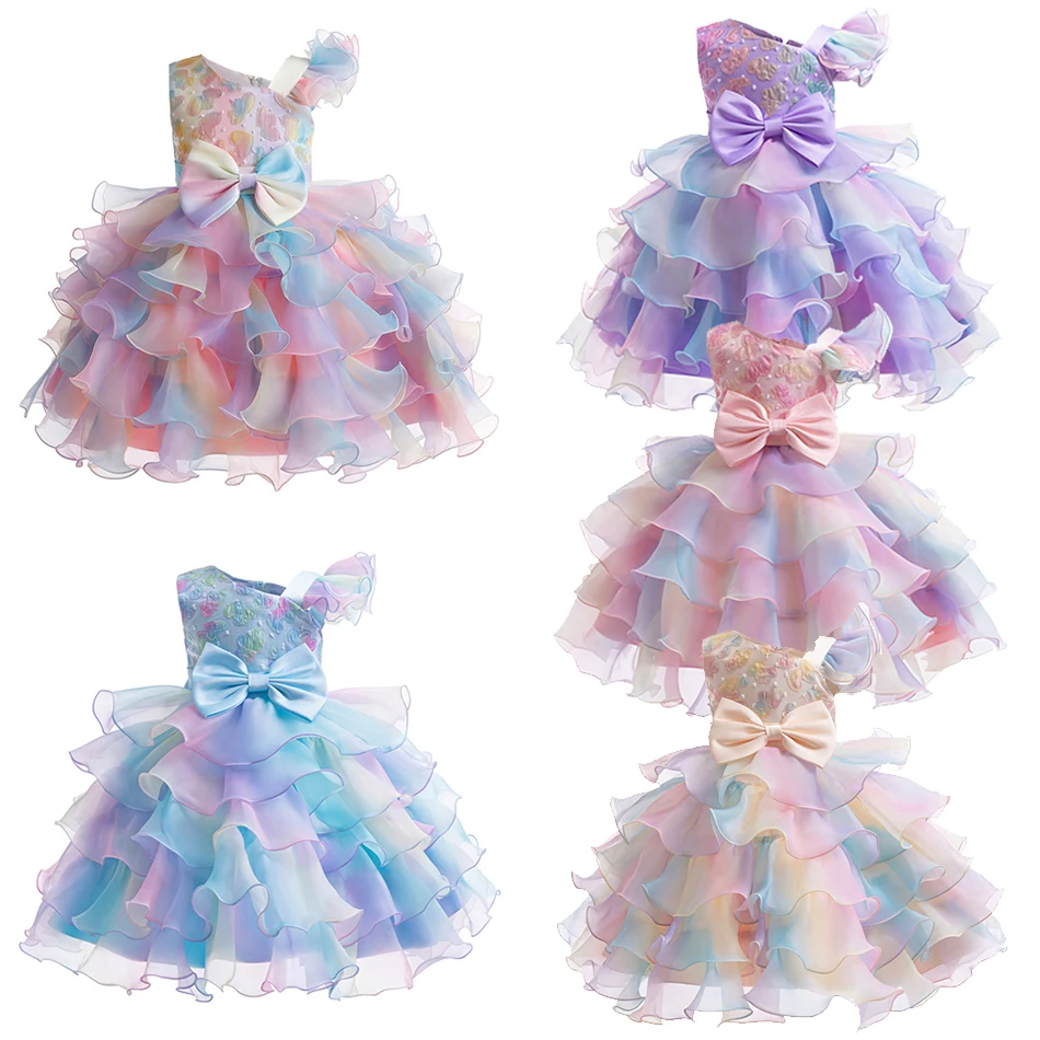 Girls Fancy Rainbow Bowknot Princess Dress Children Fairy Bow Ball Gown Birthday Carnival Party Costumes Fantasy Outfits Girls Fancy Rainbow Bowknot Princess Dress Children Fairy Bow Ball Gown Birthday Carnival Party Costumes Fantasy Outfits