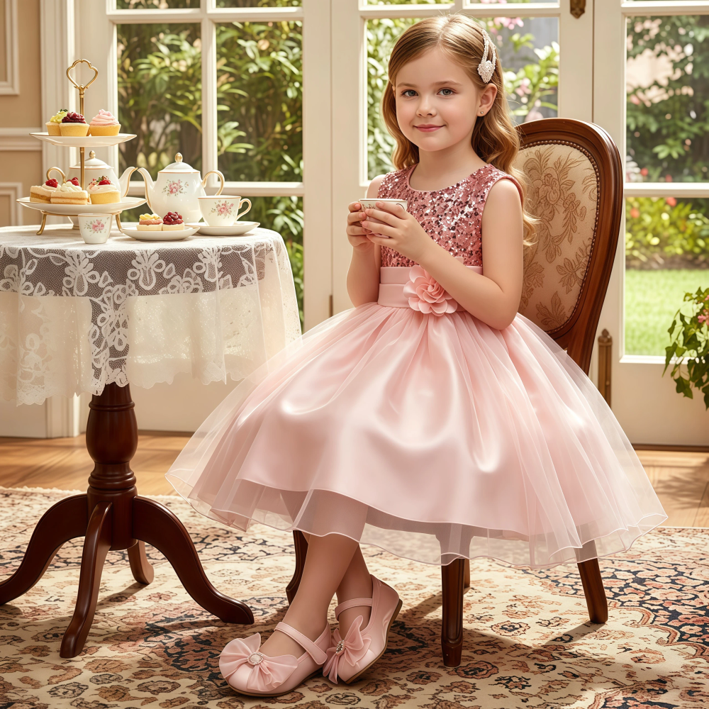 Children Girls Sleeveless Sequins Tulle Princess Dress For Flower Kids Birthday Wedding Party Pageant Communion Elegant Gown Children Girls Sleeveless Sequins Tulle Princess Dress For Flower Kids Birthday Wedding Party Pageant Communion Elegant Gown