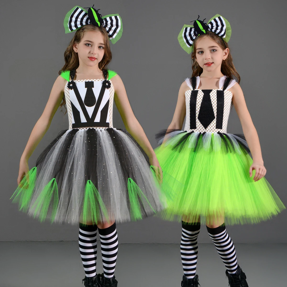 Kids Beetle Juice Halloween Costume Girls Black White Striped Cosplay Fancy Tutu Dress Children Carnival Party Dress Up Clothes Kids Beetle Juice Halloween Costume Girls Black White Striped Cosplay Fancy Tutu Dress Children Carnival Party Dress Up Clothes