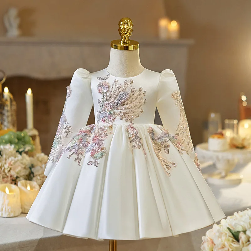 Flower Girls Wedding White Princess Ball Gown Children Cute Birthday Party Performance Dress g511 Flower Girls Wedding White Princess Ball Gown Children Cute Birthday Party Performance Dress g511