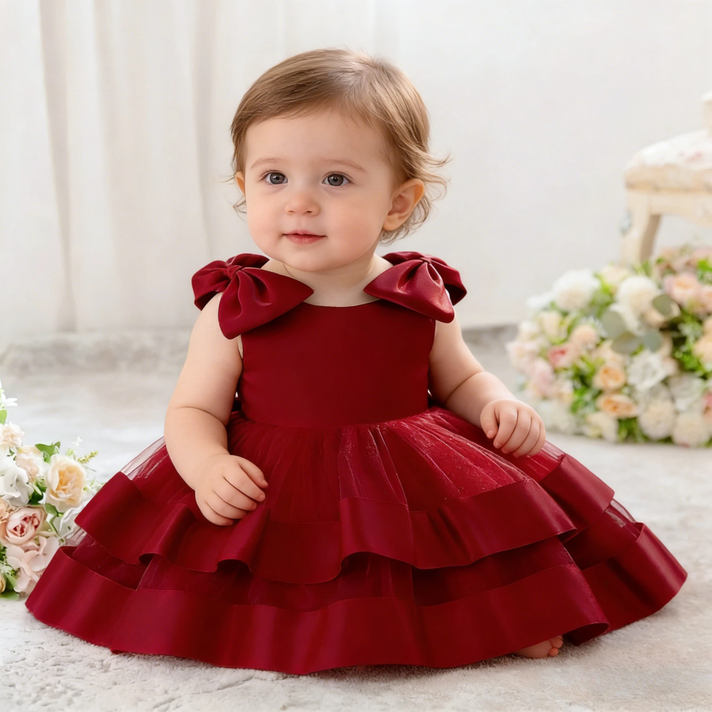New Infant Dress Princess Dress Baby Girls Red Baptism Costume 1st Baby Bow Beaded Fluffy Dress Childrens Shower Dress ASQ03 New Infant Dress Princess Dress Baby Girls Red Baptism Costume 1st Baby Bow Beaded Fluffy Dress Childrens Shower Dress ASQ03