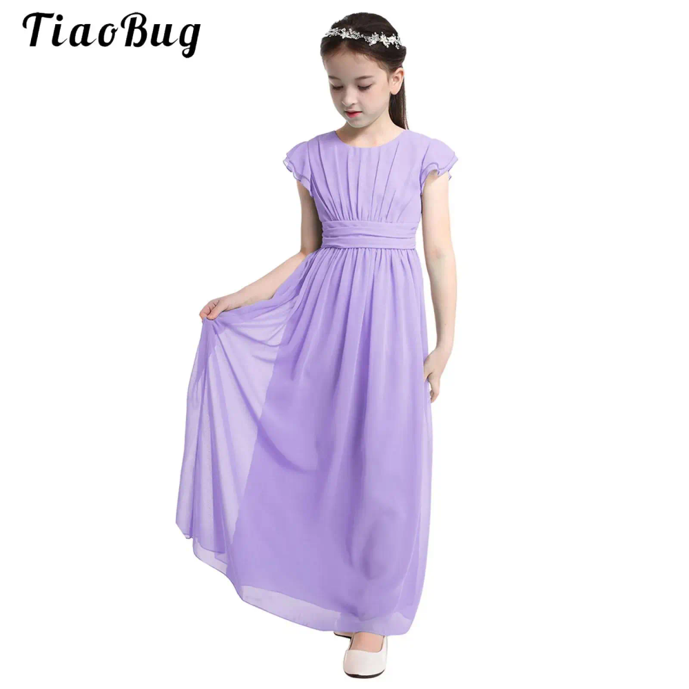 Kids Flower Girls Dress Chiffon Flutter Sleeves Wedding Bridesmaid Pageant Long Dress Elegant Princess Prom Party Maxi Gowns Kids Flower Girls Dress Chiffon Flutter Sleeves Wedding Bridesmaid Pageant Long Dress Elegant Princess Prom Party Maxi Gowns