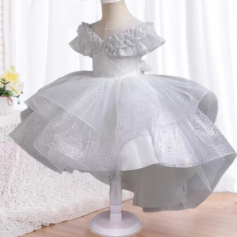 4-12 Year Old Summer Wedding Flower Girl Dress Trailing Sequin Tulle Party Dress Embroidered Elegant Trailing Cake Dress 4-12 Year Old Summer Wedding Flower Girl Dress Trailing Sequin Tulle Party Dress Embroidered Elegant Trailing Cake Dress