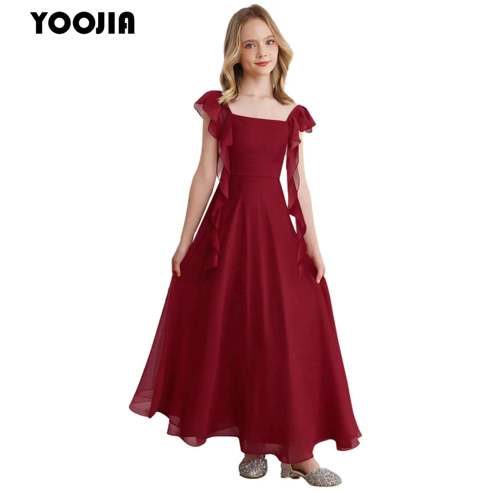 Girls Ruffle Sleeve Chiffon A Line Party Dress Summer Kids Flower Girl Wedding Dress Princess Birthday Party Formal Long Dress Girls Ruffle Sleeve Chiffon A Line Party Dress Summer Kids Flower Girl Wedding Dress Princess Birthday Party Formal Long Dress
