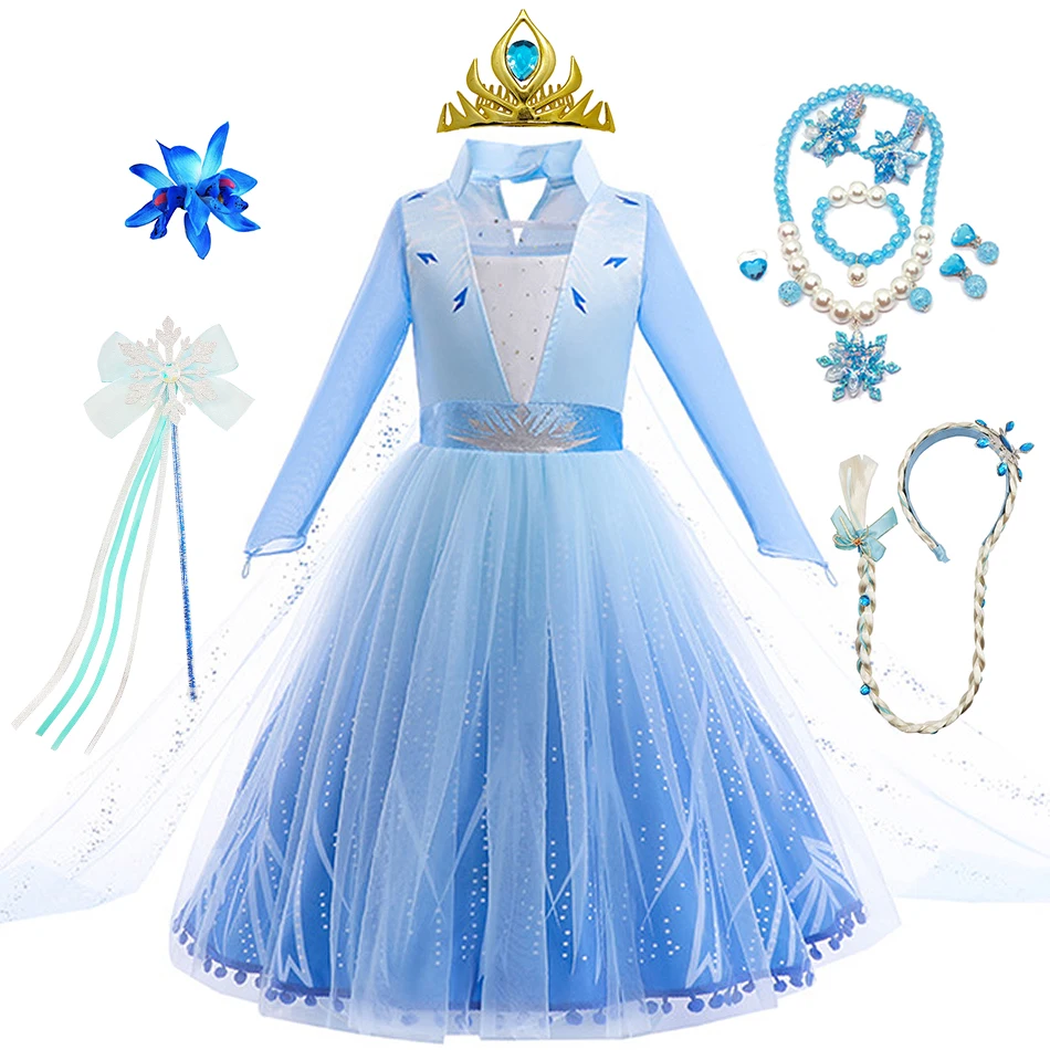 Elsa Snow Queen Long Sleeves Princess Dress Girls Stage Performance Clothes Kids Halloween Xmas Holiday Birthday Party Outfits Elsa Snow Queen Long Sleeves Princess Dress Girls Stage Performance Clothes Kids Halloween Xmas Holiday Birthday Party Outfits