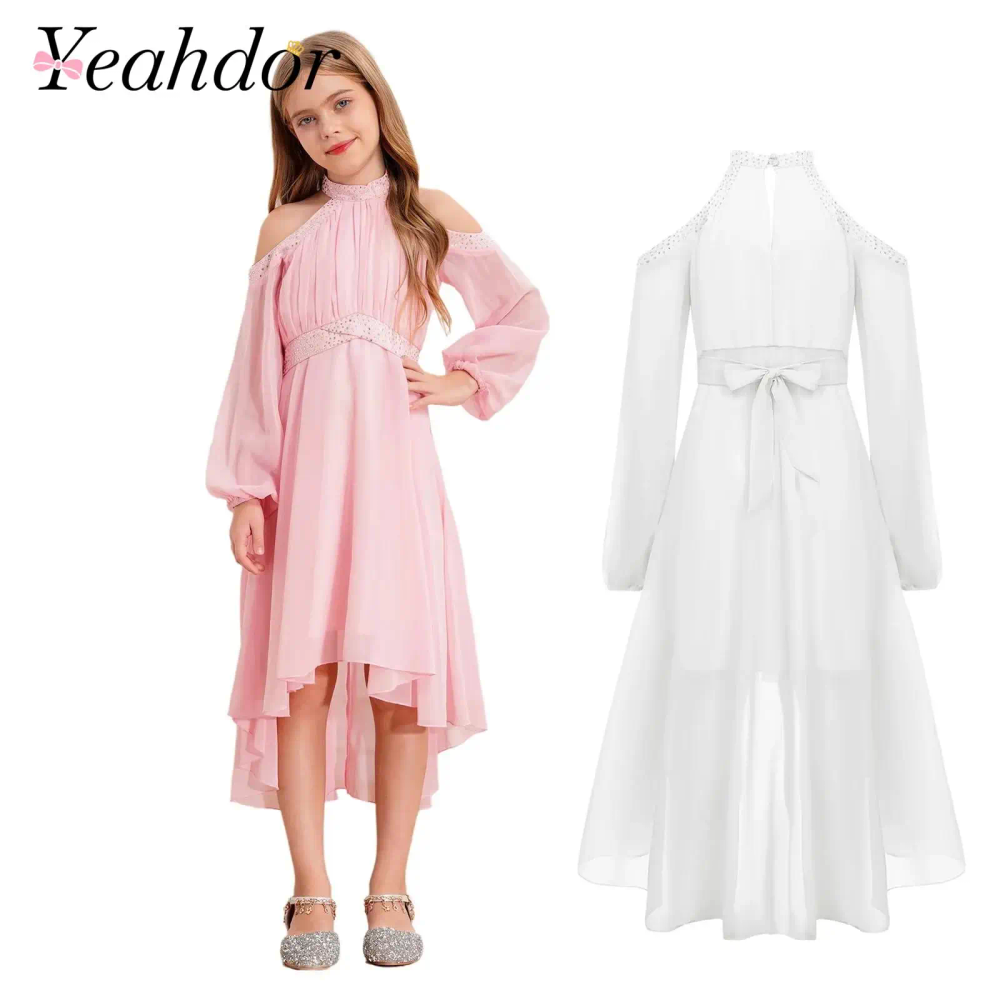 Halter Flower Girls Dress Wedding Party Gown Off-shoulder Princess Dress for Bridesmaid Pageant Formal Robes Evening Vestido Halter Flower Girls Dress Wedding Party Gown Off-shoulder Princess Dress for Bridesmaid Pageant Formal Robes Evening Vestido