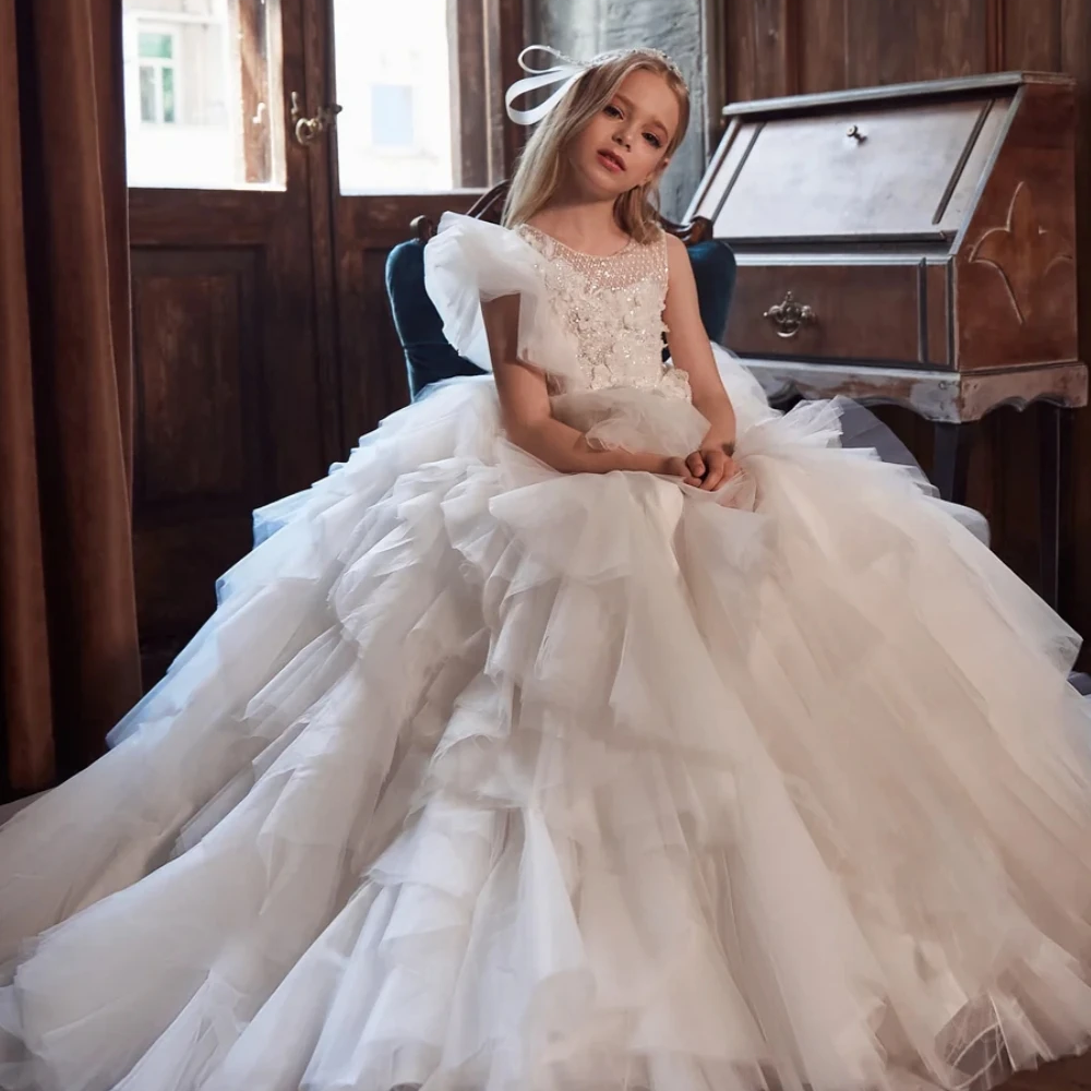 Puffy Sequined Beaded Princess Gown For Kids Stage Performance Luxurious Lace Appliques Tulle Girls Dresses Party Wear On Sale Puffy Sequined Beaded Princess Gown For Kids Stage Performance Luxurious Lace Appliques Tulle Girls Dresses Party Wear On Sale