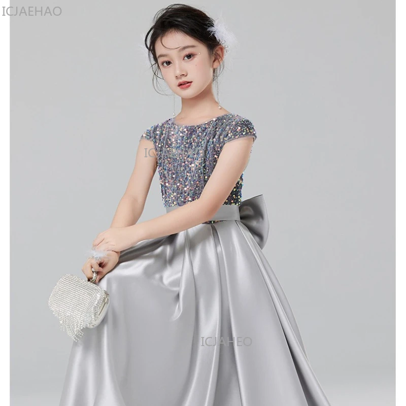 2026 Girls Short Sleeve Princess Dress Piano Host Performance Party Celebration Evening Costume Gown First Birthday Kids Formal 2026 Girls Short Sleeve Princess Dress Piano Host Performance Party Celebration Evening Costume Gown First Birthday Kids Formal