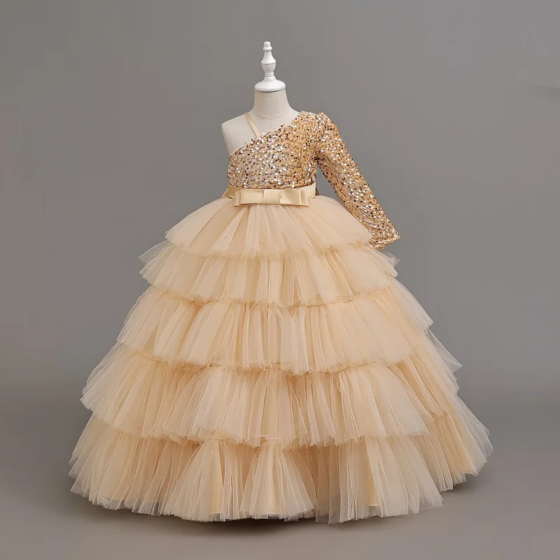 Girls' birthday dress 2026 New Fashionable one shoulder girls' long skirt wedding flower girl dress Teenage dress Girls' birthday dress 2026 New Fashionable one shoulder girls' long skirt wedding flower girl dress Teenage dress