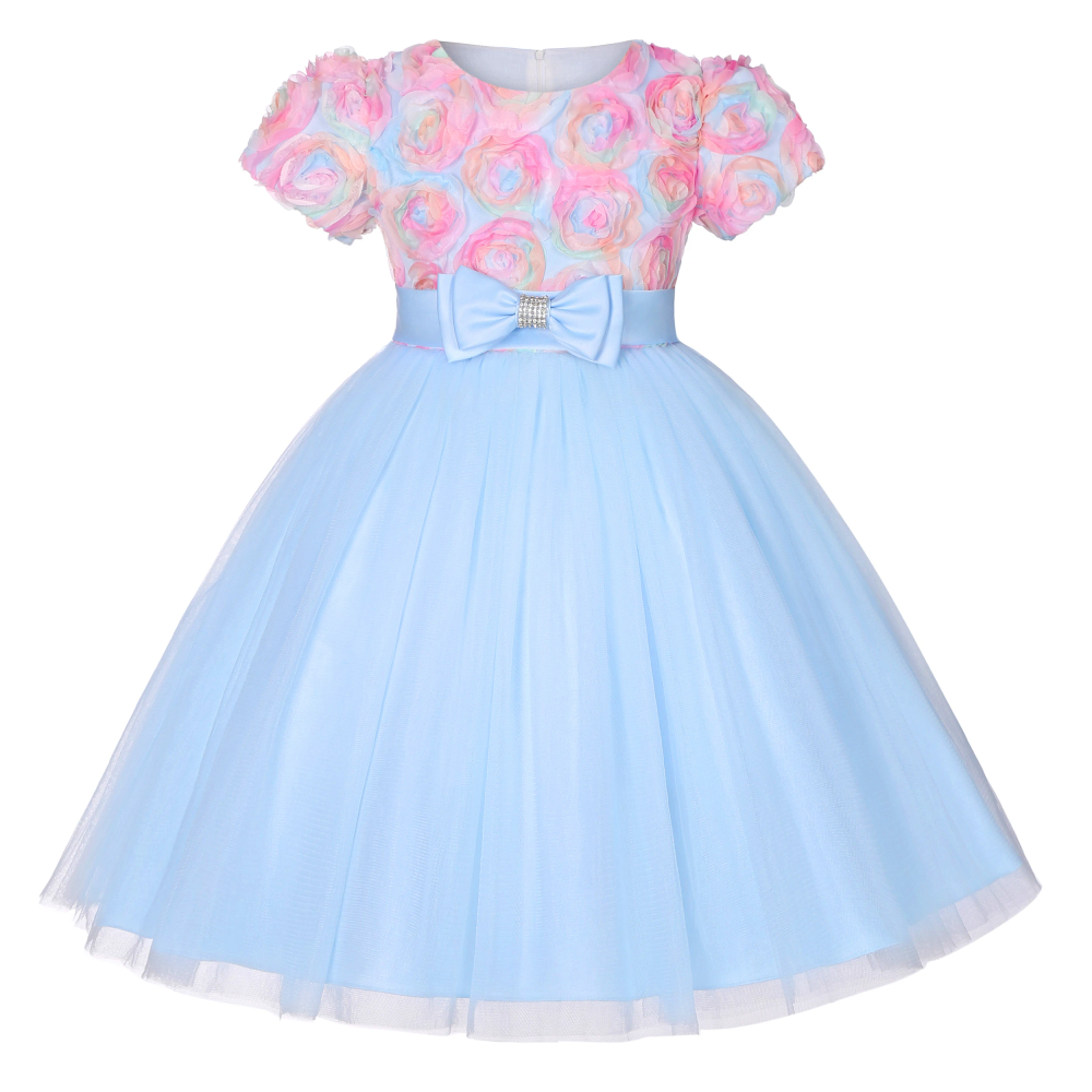 Children's new floral mesh pommel dress Little girl birthday party dance bow dress Children's new floral mesh pommel dress Little girl birthday party dance bow dress