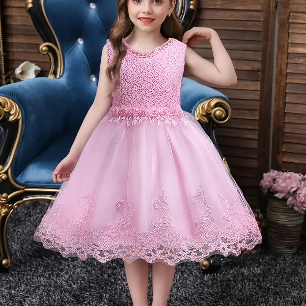 Girls Sleeveless Lace Floral Princess Dresses#981 Girls Sleeveless Lace Floral Princess Dresses#981