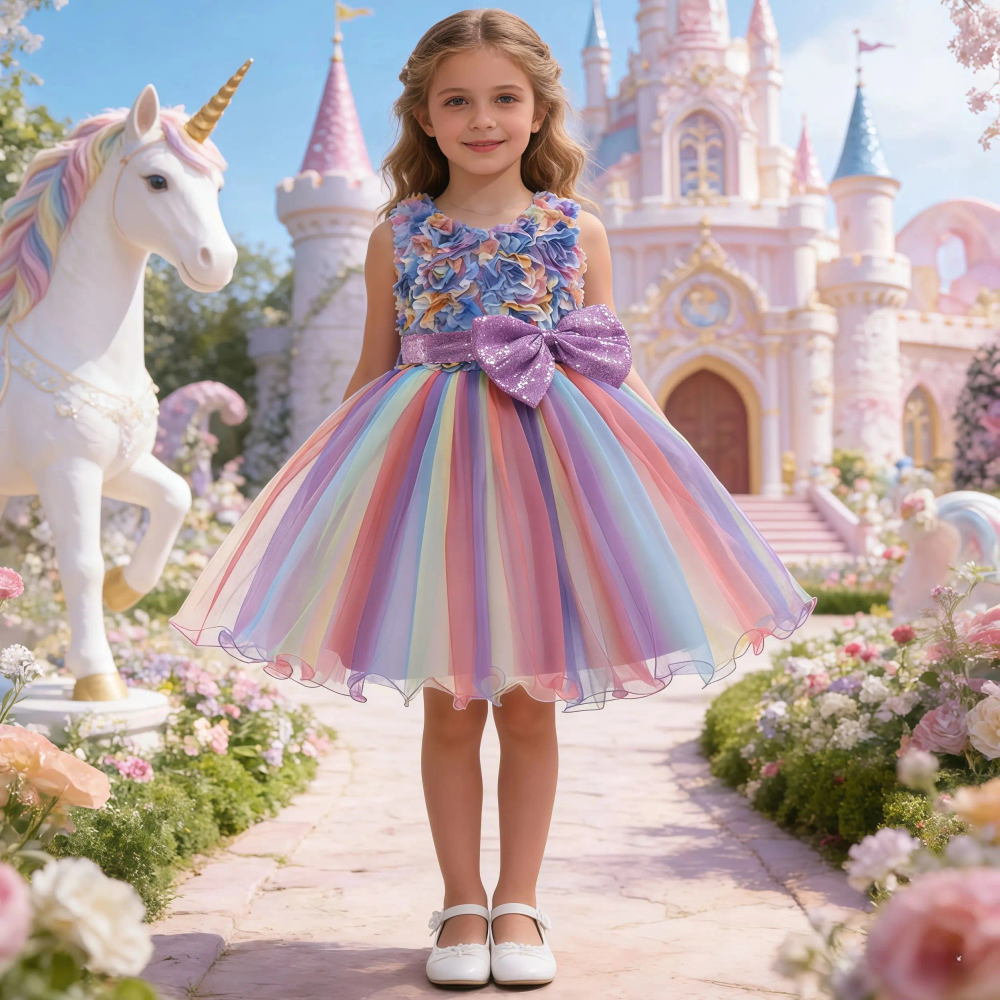 Girls Flower Sequins Tulle Rainbow Tutu Skirt Kids Princess Ball Gown For Baby Wedding Birthday Party Christening Festival Dress Girls Flower Sequins Tulle Rainbow Tutu Skirt Kids Princess Ball Gown For Baby Wedding Birthday Party Christening Festival Dress