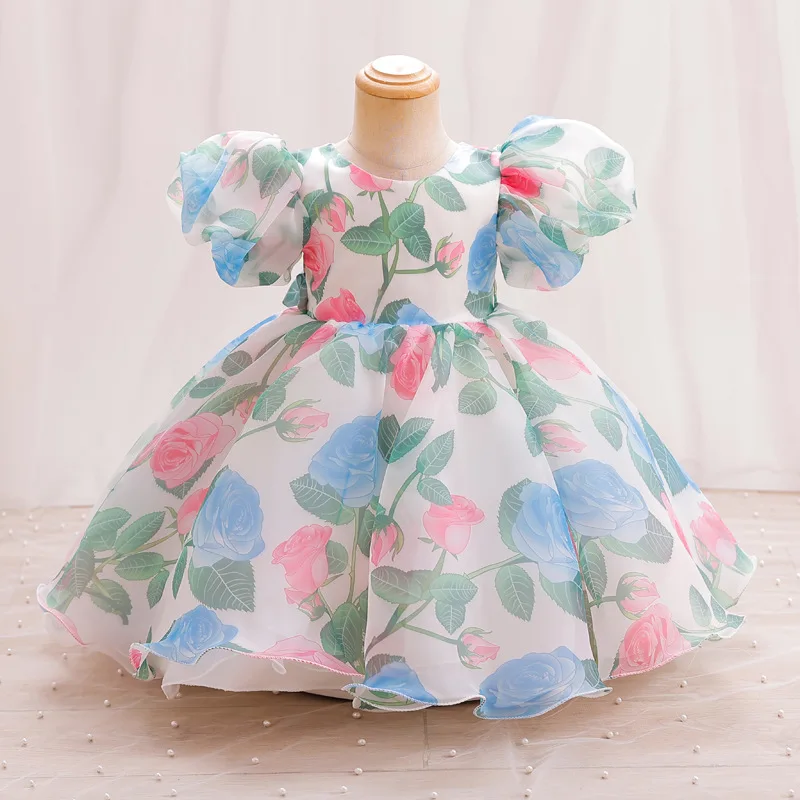 0-6 year old organza summer bubble sleeve dress printed girls' dress children Pageant dress Christmas girls' clothing 0-6 year old organza summer bubble sleeve dress printed girls' dress children Pageant dress Christmas girls' clothing