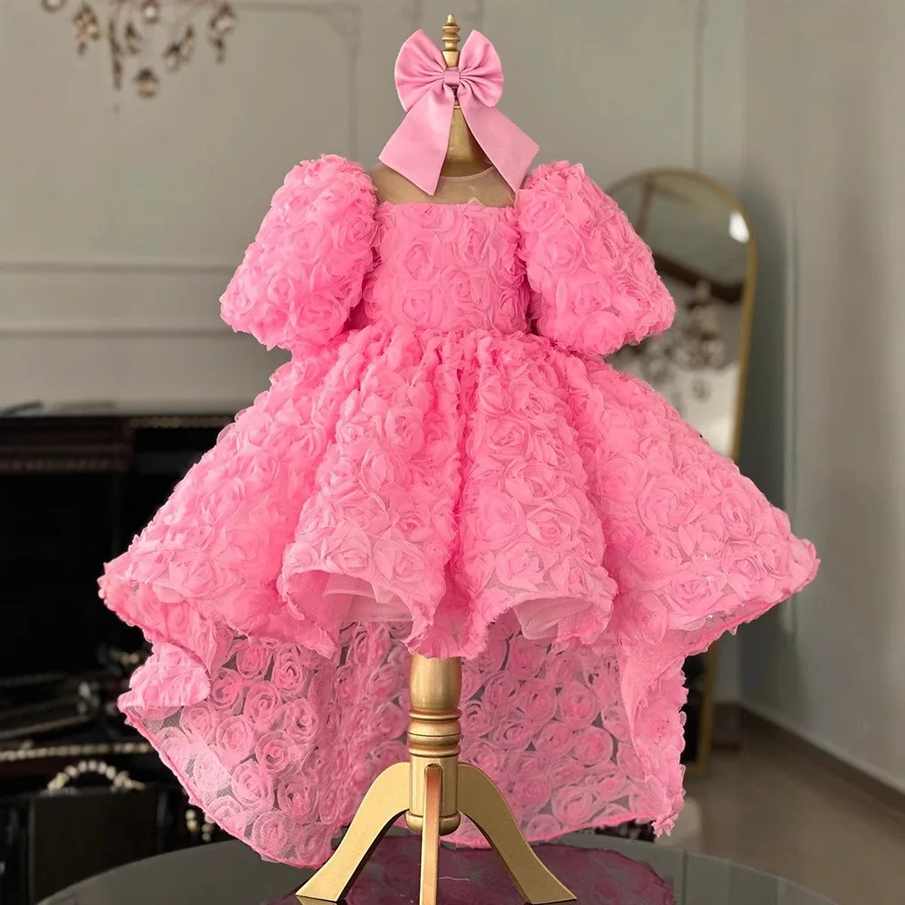 KLFLGD New luxury high-end party front short and back long children's dress pink rose Christmas carnival ball evening dress KLFLGD New luxury high-end party front short and back long children's dress pink rose Christmas carnival ball evening dress