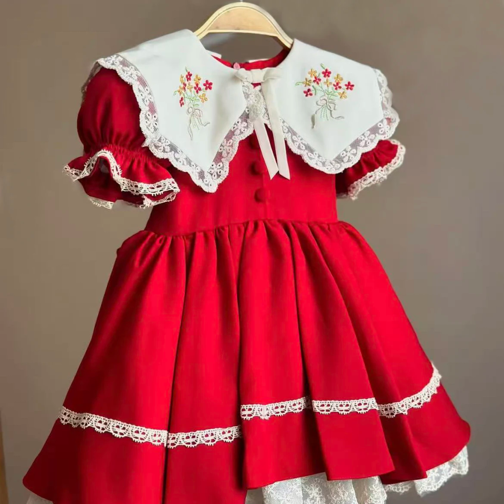 0-12Y Baby Girl Summer Red Embroidery Vintage Princess Dress for Birthday Photography Holiday Eid B540 0-12Y Baby Girl Summer Red Embroidery Vintage Princess Dress for Birthday Photography Holiday Eid B540