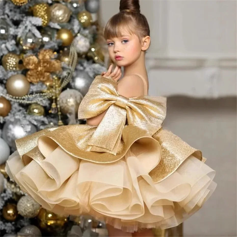 Light Luxury Gold Evening Princess Ball Gown Children Cute Bow Design Birthday Wedding Party Dress y1654 Light Luxury Gold Evening Princess Ball Gown Children Cute Bow Design Birthday Wedding Party Dress y1654