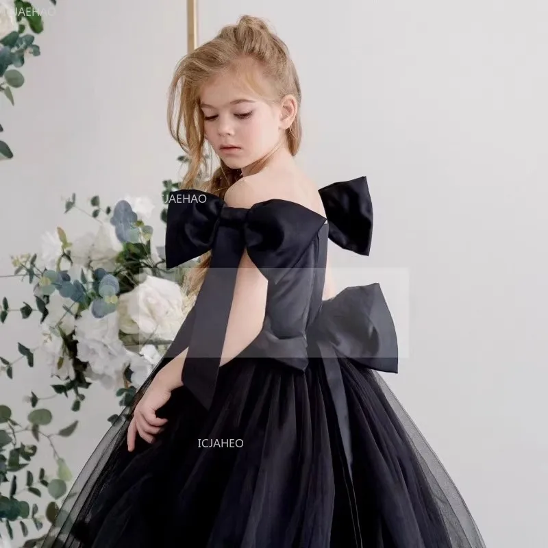 Girls Black Tiered Tulle Dress for Wedding Piano Recital Flower Girl Birthday Princess Ball Gown Pageant Party Kids Performance Girls Black Tiered Tulle Dress for Wedding Piano Recital Flower Girl Birthday Princess Ball Gown Pageant Party Kids Performance
