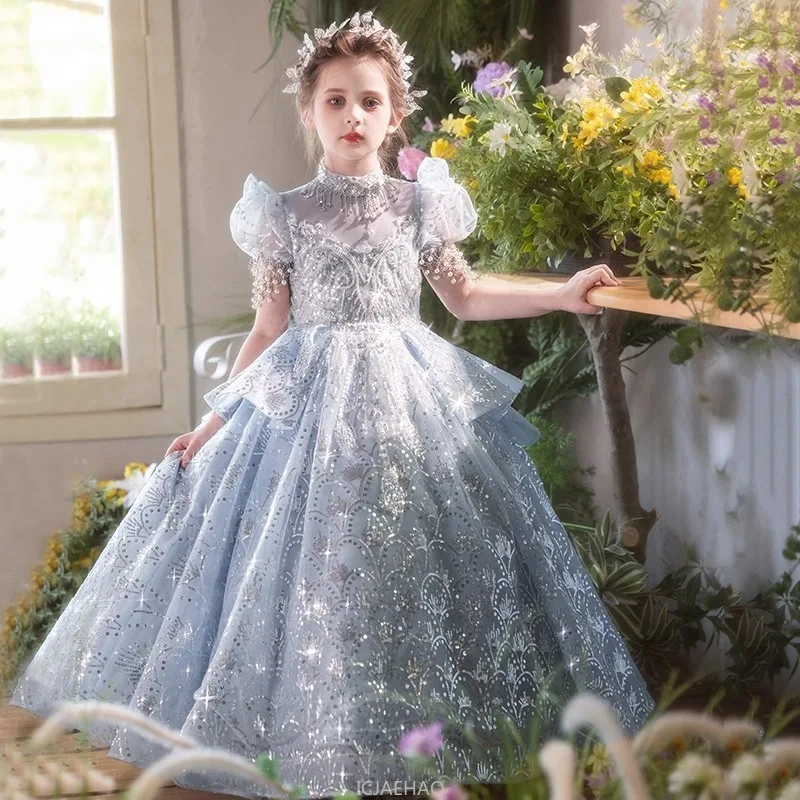 Long Dress Luxury Kids Girls Princess Birthday Gown Costume Flower Girl Wedding Dresses Children Host Piano Performance Outfit Long Dress Luxury Kids Girls Princess Birthday Gown Costume Flower Girl Wedding Dresses Children Host Piano Performance Outfit