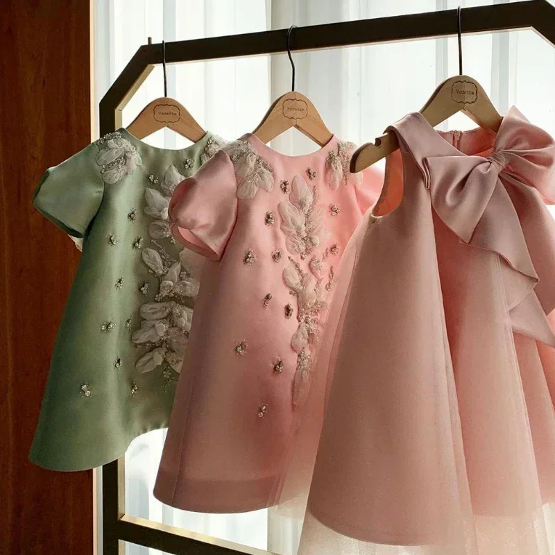 2024 Evening Dress Dress for Baby Girls Kid Pink Green Luxury Ball Gown Evening Birthday Party Dresses Children Elegant 2024 Evening Dress Dress for Baby Girls Kid Pink Green Luxury Ball Gown Evening Birthday Party Dresses Children Elegant