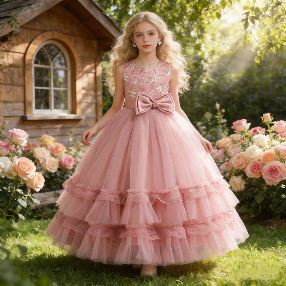 Summer Flower Bridesmaid Girls Dress Elegant Wedding Princess Party Kids Dresses For Girl Gala Bow Birthday Evening Prom Costume Summer Flower Bridesmaid Girls Dress Elegant Wedding Princess Party Kids Dresses For Girl Gala Bow Birthday Evening Prom Costume