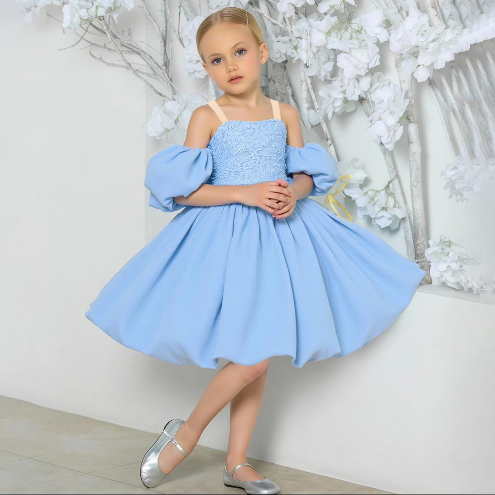Elegant White Bridesmaid Party Girls Dresses Puff Sleeve Wedding Evening Gown Fashion Big Bow Princess Birthday Graduation Dress Elegant White Bridesmaid Party Girls Dresses Puff Sleeve Wedding Evening Gown Fashion Big Bow Princess Birthday Graduation Dress