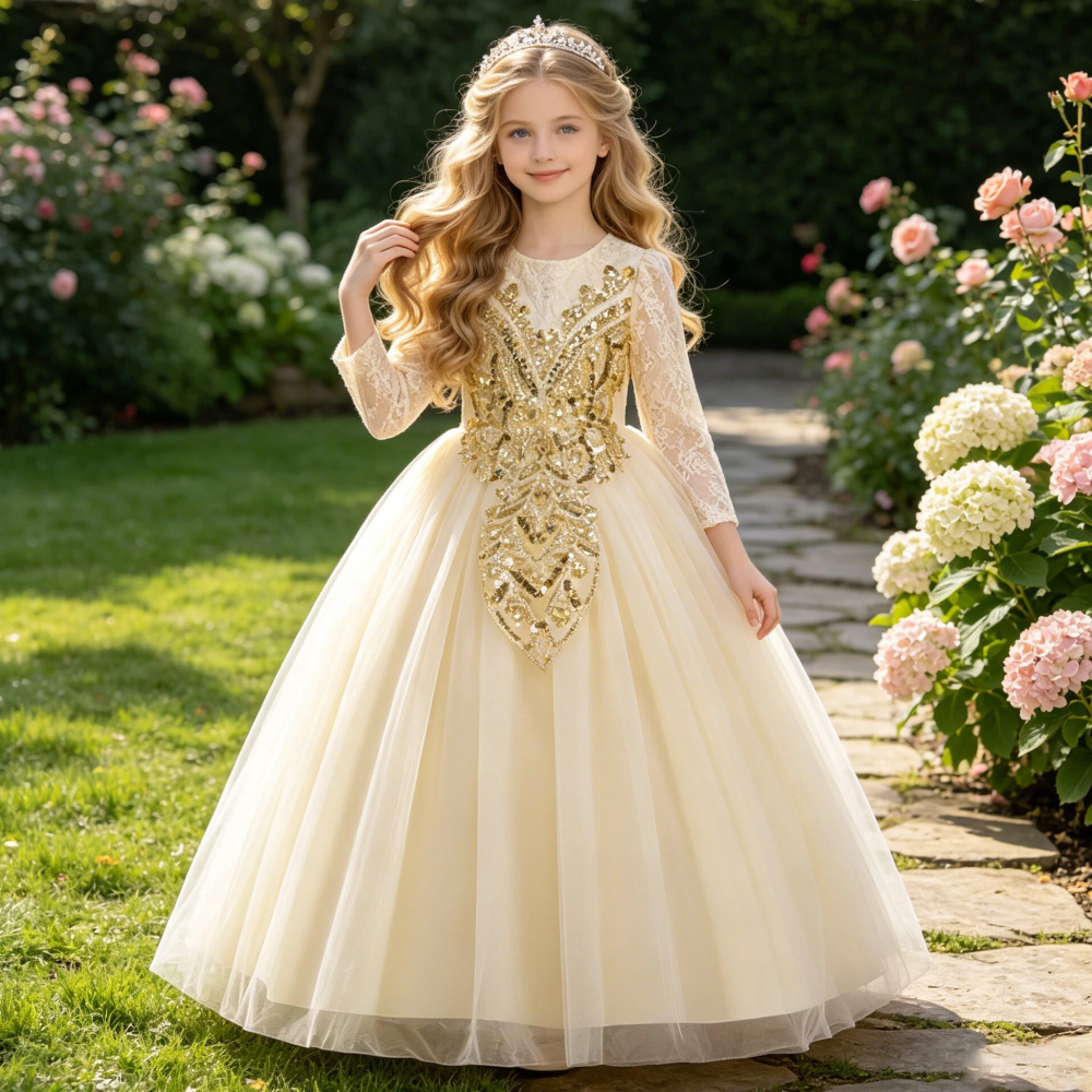 Elegant Sequin Party Wedding Girls Dress Long Sleeve Tulle Princess Birthday Prom Dresses Girl Gala Bridesmaids Evening Costumes Elegant Sequin Party Wedding Girls Dress Long Sleeve Tulle Princess Birthday Prom Dresses Girl Gala Bridesmaids Evening Costumes