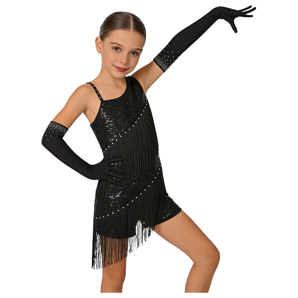 Children Girls Latin Jazz Dance Cha-cha Costume Tassel Leotard Dress with Mesh Gloves Tango Rumba Samba Ballroom Salsa Dancewear Children Girls Latin Jazz Dance Cha-cha Costume Tassel Leotard Dress with Mesh Gloves Tango Rumba Samba Ballroom Salsa Dancewear
