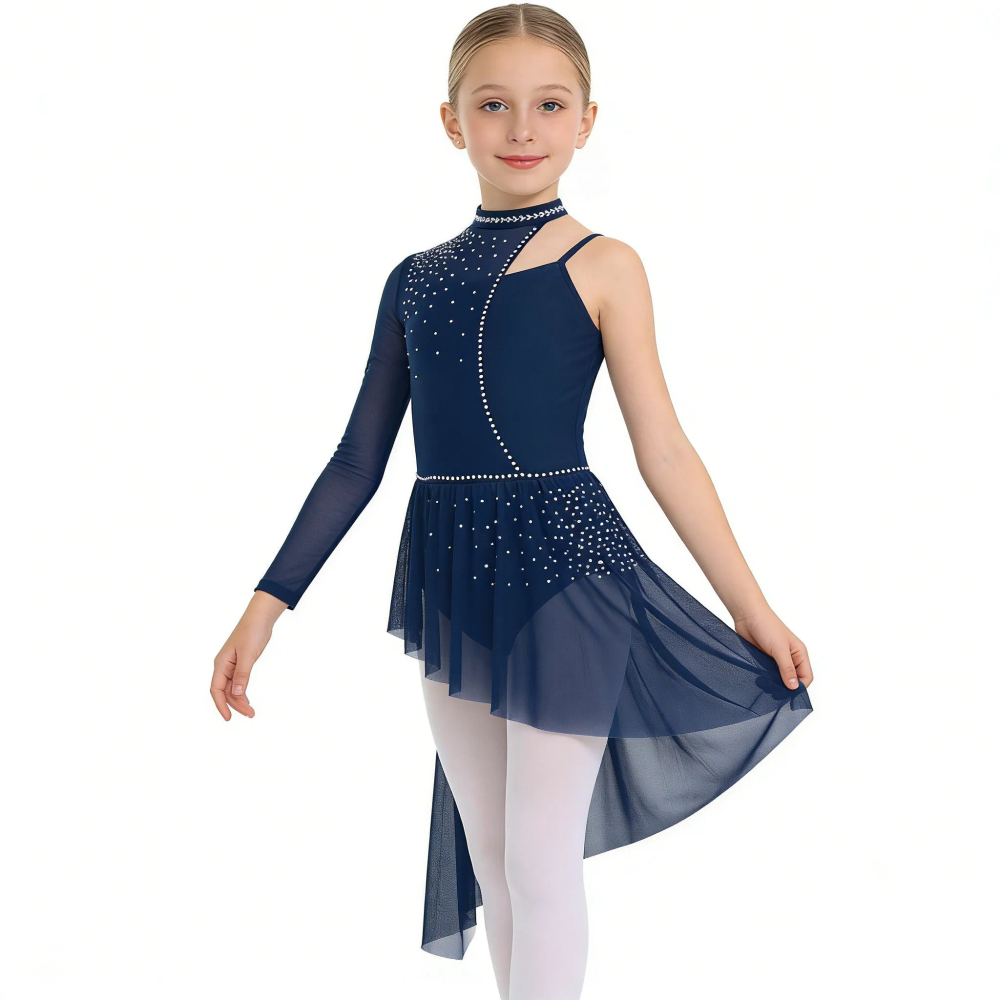 Kids Girls Modern Lyrical Dance Performance Costume Rhinestone Mesh Figure Skating Gymnastic Acrobatics Ballet Leotard Dress Kids Girls Modern Lyrical Dance Performance Costume Rhinestone Mesh Figure Skating Gymnastic Acrobatics Ballet Leotard Dress