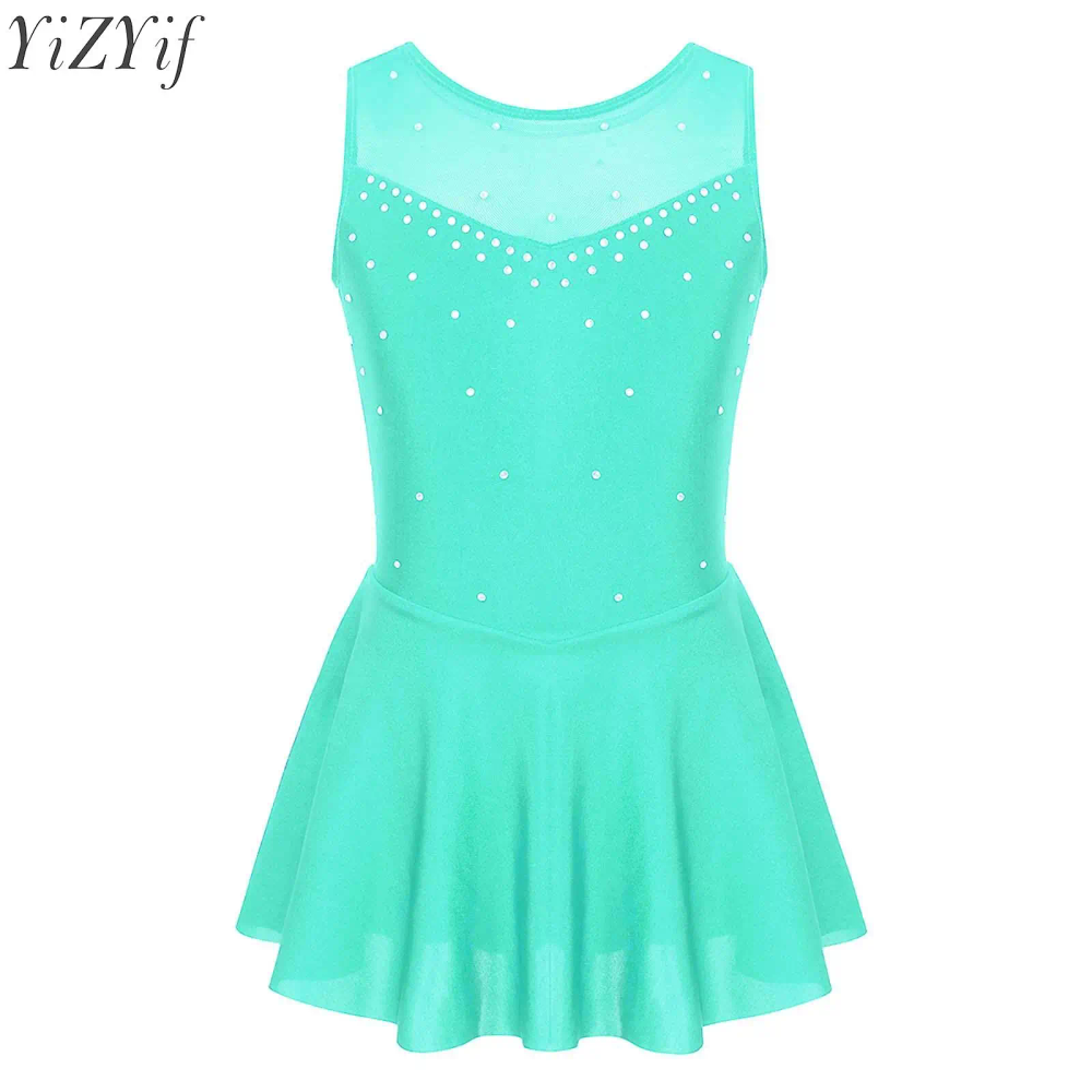 Kids Girls Ballet Dress Rhinestone Figure Skating Ballerina Costumes Dancewear Gymnastics Skirted Leotard for Stage Performance Kids Girls Ballet Dress Rhinestone Figure Skating Ballerina Costumes Dancewear Gymnastics Skirted Leotard for Stage Performance