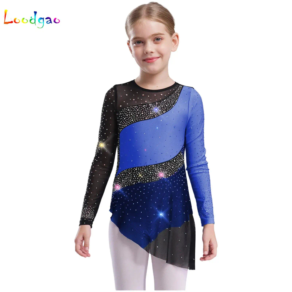 Kids Girls Sparkling Mesh Lyrical Dance Dress Long Sleeve Sheer Ballet Gymnastics Jersey Leotard Fairy Party Performance Costume Kids Girls Sparkling Mesh Lyrical Dance Dress Long Sleeve Sheer Ballet Gymnastics Jersey Leotard Fairy Party Performance Costume