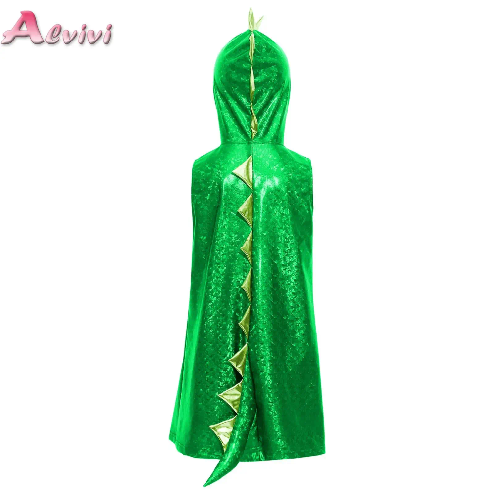 Girls Dinosaur Dress Metallic Gloss Cosplay Costumes Sleeveless Hooded 3D Tail Design Dress for Stage Performance Theme Party Girls Dinosaur Dress Metallic Gloss Cosplay Costumes Sleeveless Hooded 3D Tail Design Dress for Stage Performance Theme Party