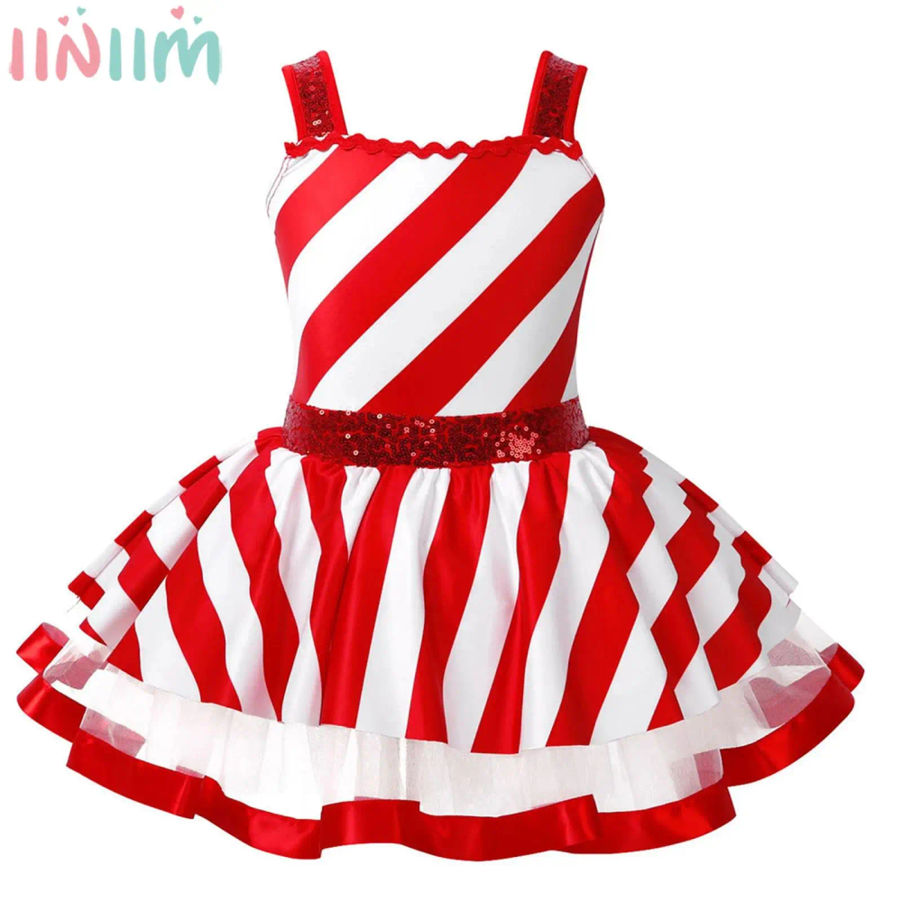 Kids Girls Christmas Party Dance Dress Candy Cane Striped Sequins Ballet Skating Gymnastics Leotard Tutu Carnival Circus Costume Kids Girls Christmas Party Dance Dress Candy Cane Striped Sequins Ballet Skating Gymnastics Leotard Tutu Carnival Circus Costume