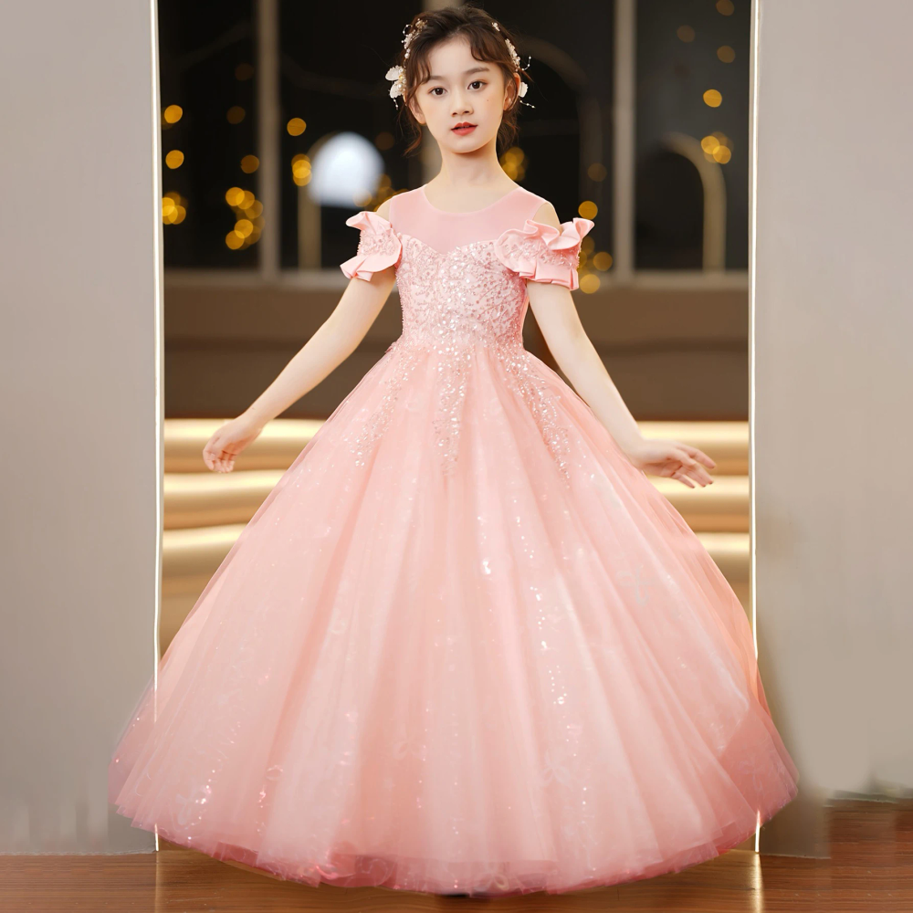 Fluffy Sequin Bridesmaid Party Girls Dress Elegant Tulle Wedding Princess Prom Dresses for Girl Bow First Communion Evening Gown Fluffy Sequin Bridesmaid Party Girls Dress Elegant Tulle Wedding Princess Prom Dresses for Girl Bow First Communion Evening Gown
