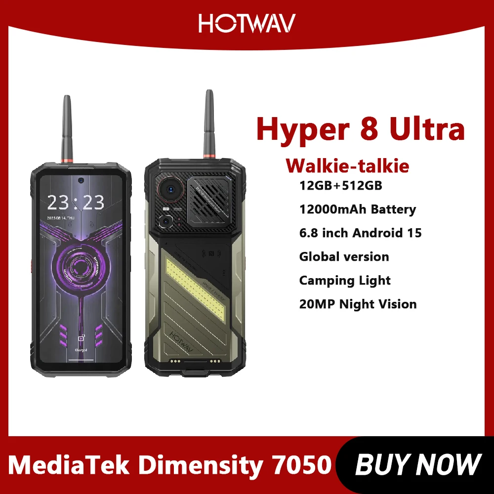 HOTWAV Hyper 8 Ultra Walkie-talkie Rugged Phone Android 1512GB+512GB 6.8 inch MediaTek MT8791 Dimensity 7050 5G NFC Smartphone
