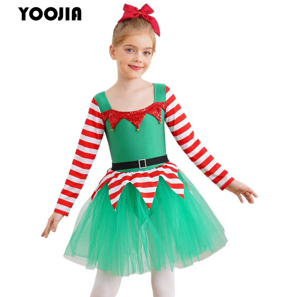 Princess Party Girls Santa Claus Elf Costume Candy Cane Striped Christmas Dance Costume Mesh Tulle Tutu Skating Ballet Leotard Princess Party Girls Santa Claus Elf Costume Candy Cane Striped Christmas Dance Costume Mesh Tulle Tutu Skating Ballet Leotard