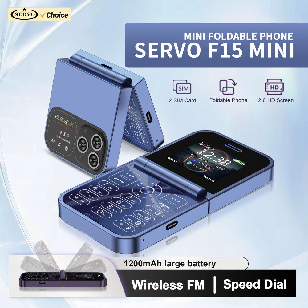 SERVO F15 Mini Flip Mobile Phone 2.0 Display Dual SIM Card Blacklist Speed Dial Magic Voice 2G GSM Fold Button Small Cellphones