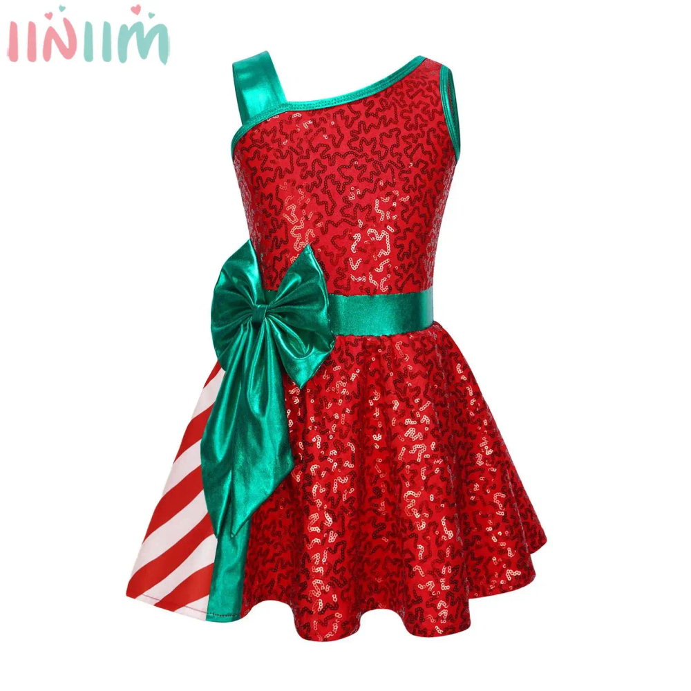 Kids Girls Christmas Party Dress Xmas Santa Elf Costume Sleeveless Shiny Sequin Ballet Dance Skating Gymnastics Leotard Tutu Kids Girls Christmas Party Dress Xmas Santa Elf Costume Sleeveless Shiny Sequin Ballet Dance Skating Gymnastics Leotard Tutu