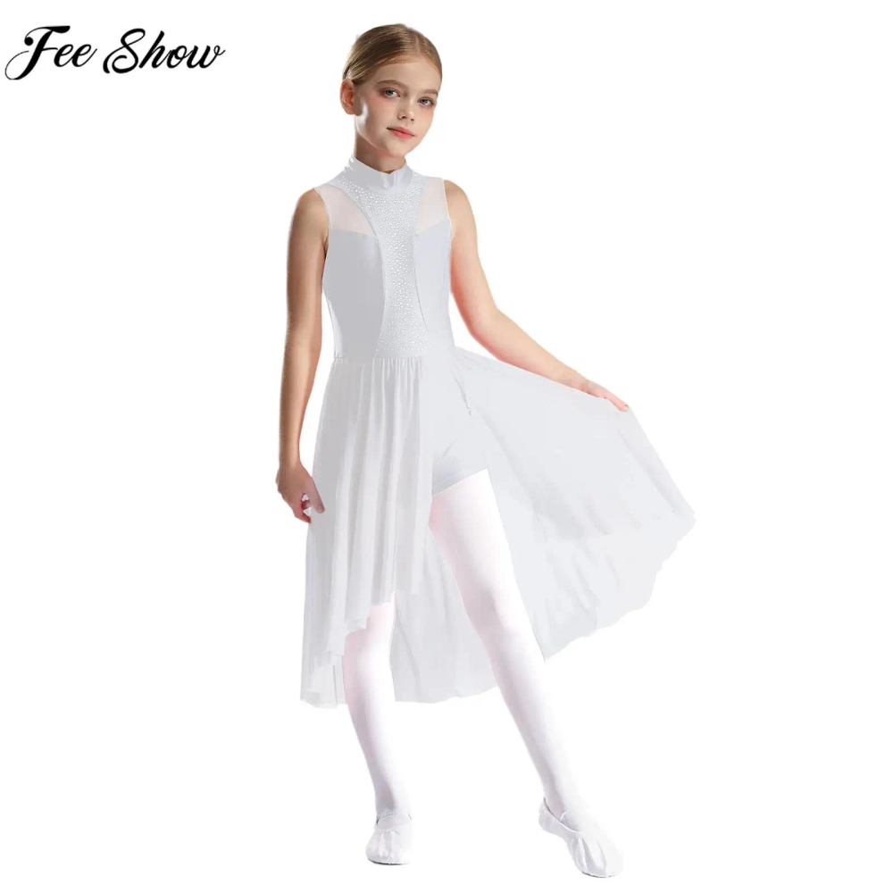 Teen Girls Figure Skating Dress Modern Lyrical Dance Costume Sleeveless Shiny Rhinestone Gymnastics Ballet Leotard Dancewear Teen Girls Figure Skating Dress Modern Lyrical Dance Costume Sleeveless Shiny Rhinestone Gymnastics Ballet Leotard Dancewear