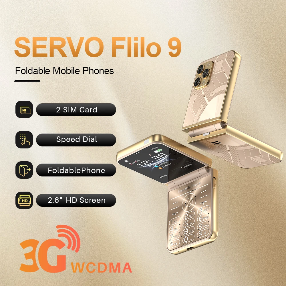 2025 SERVO Flilo9 Flip Mobile Phone 3G WCDMA 2.6inch Screen Dual SIM Torch MP4 Speed Dial Blacklist Telefonos Celular Fold Phone