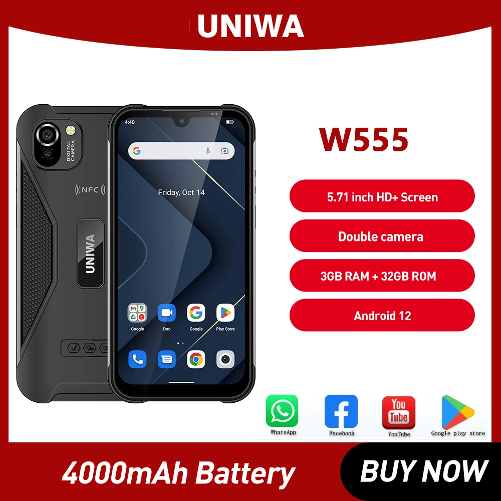 UNIWA W555 Smartphone 5.71 Inch HD+ Water Drop Screen 3GB+32GB Android 12 Global Version CellPhones4G Rugged Mobile UNIWA W555 Smartphone 5.71 Inch HD+ Water Drop Screen 3GB+32GB Android 12 Global Version CellPhones4G Rugged Mobile